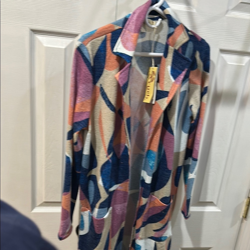 Aryeh Colorful Abstract Long Cardigan